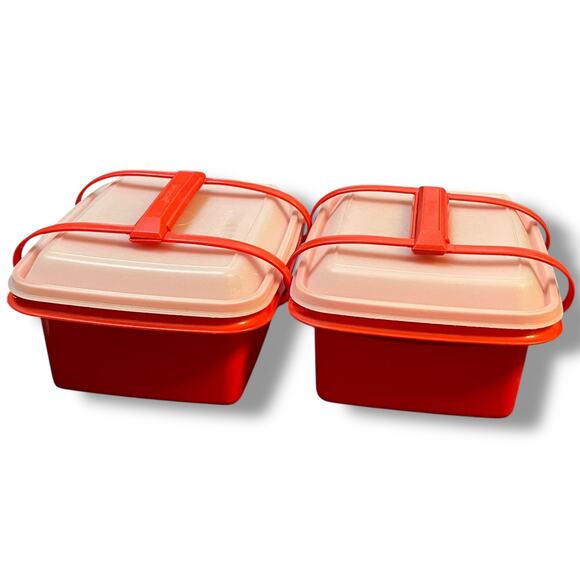 Vintage Tupperware Pak N Carry Lunch Box Handle Sandwich 1254 1255 Paprika Lot 2 - Picture 2 of 9